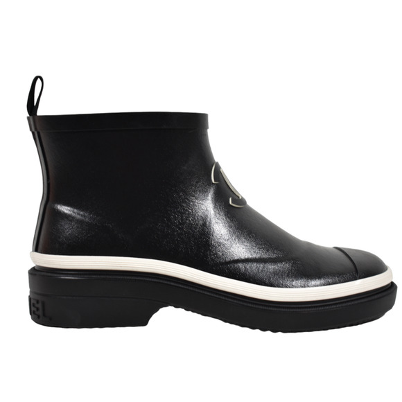 Chanel 23A Black White Caoutchouc Rubber CC Logo Low Top Short Rain Boots 35 - Picture 1 of 12